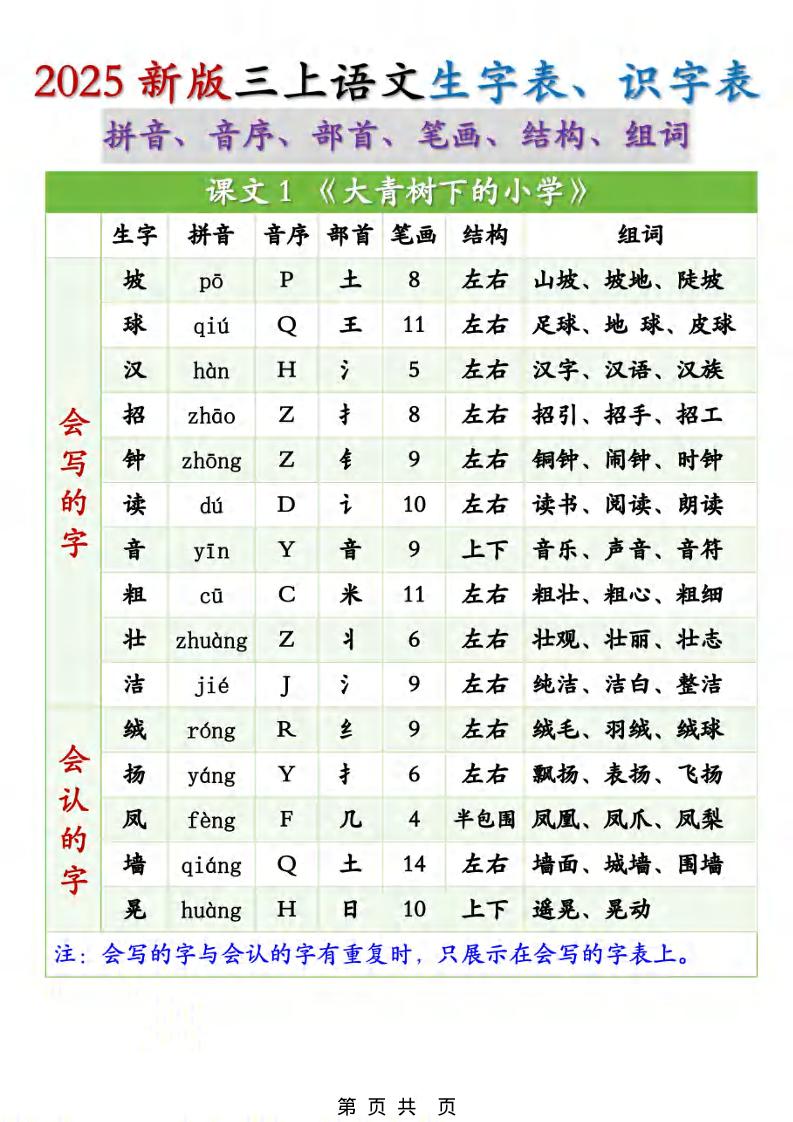 三年级上册语文《生字组词课课贴》（25秋）-百乐阁