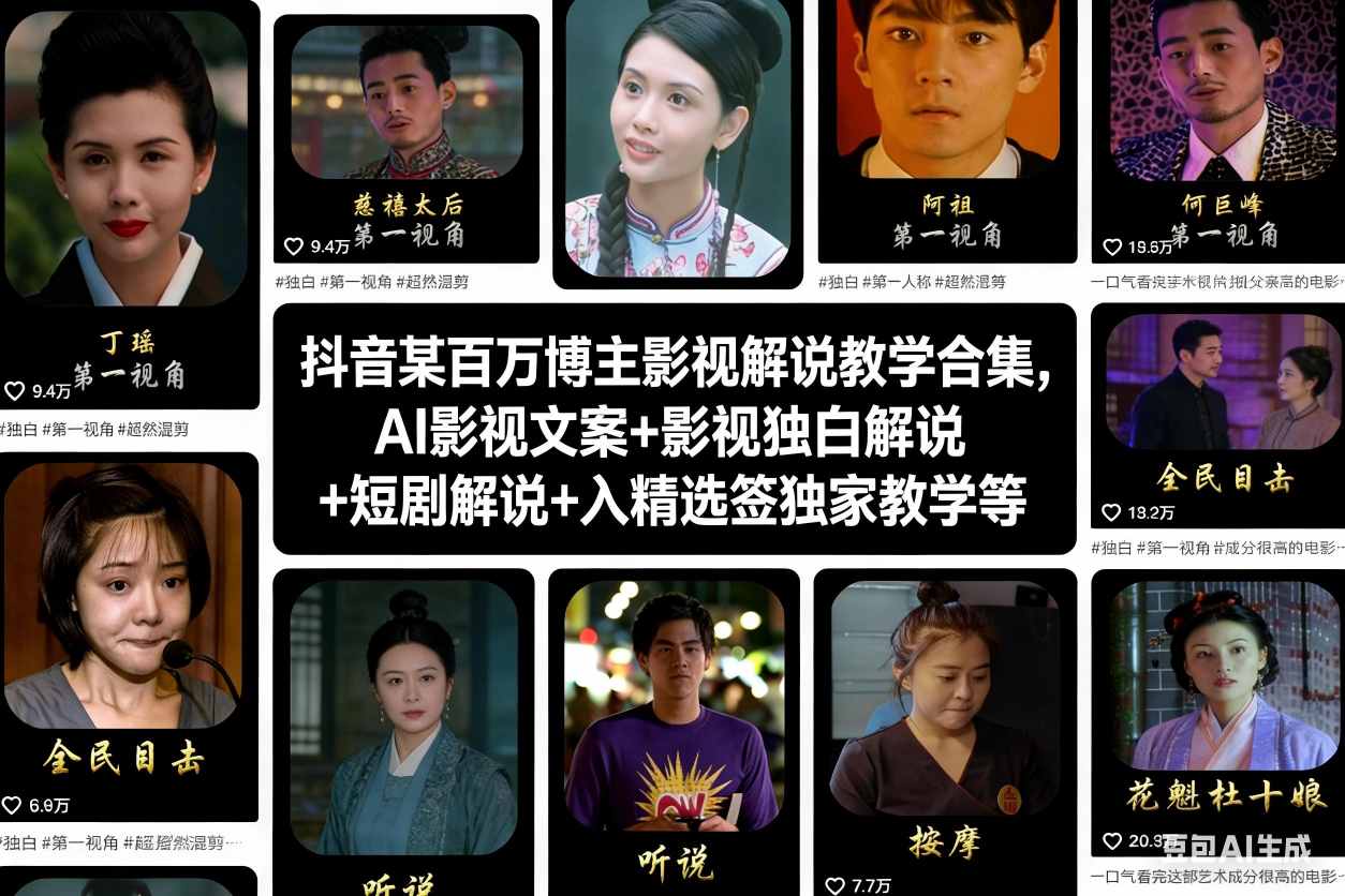 抖音某百万博主影视解说教学合集，AI影视文案+影视独白解说+短剧解说+入精选签独家教学等-百乐阁
