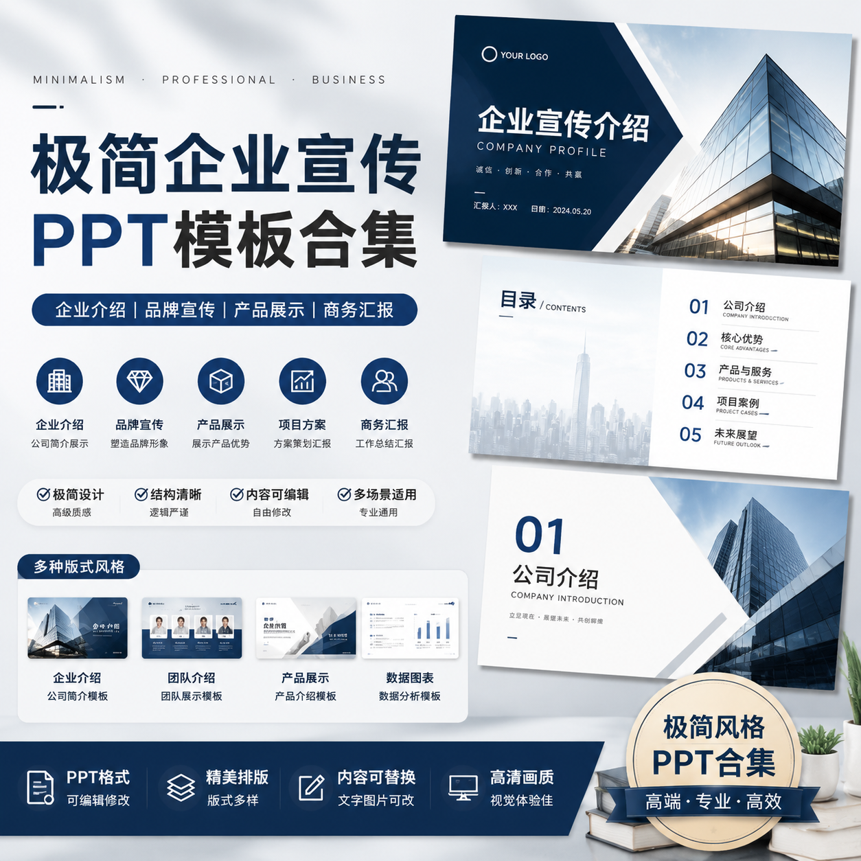 极简企业宣传PPT模板|品牌介绍方案|商务展示通用可编辑-创享库
