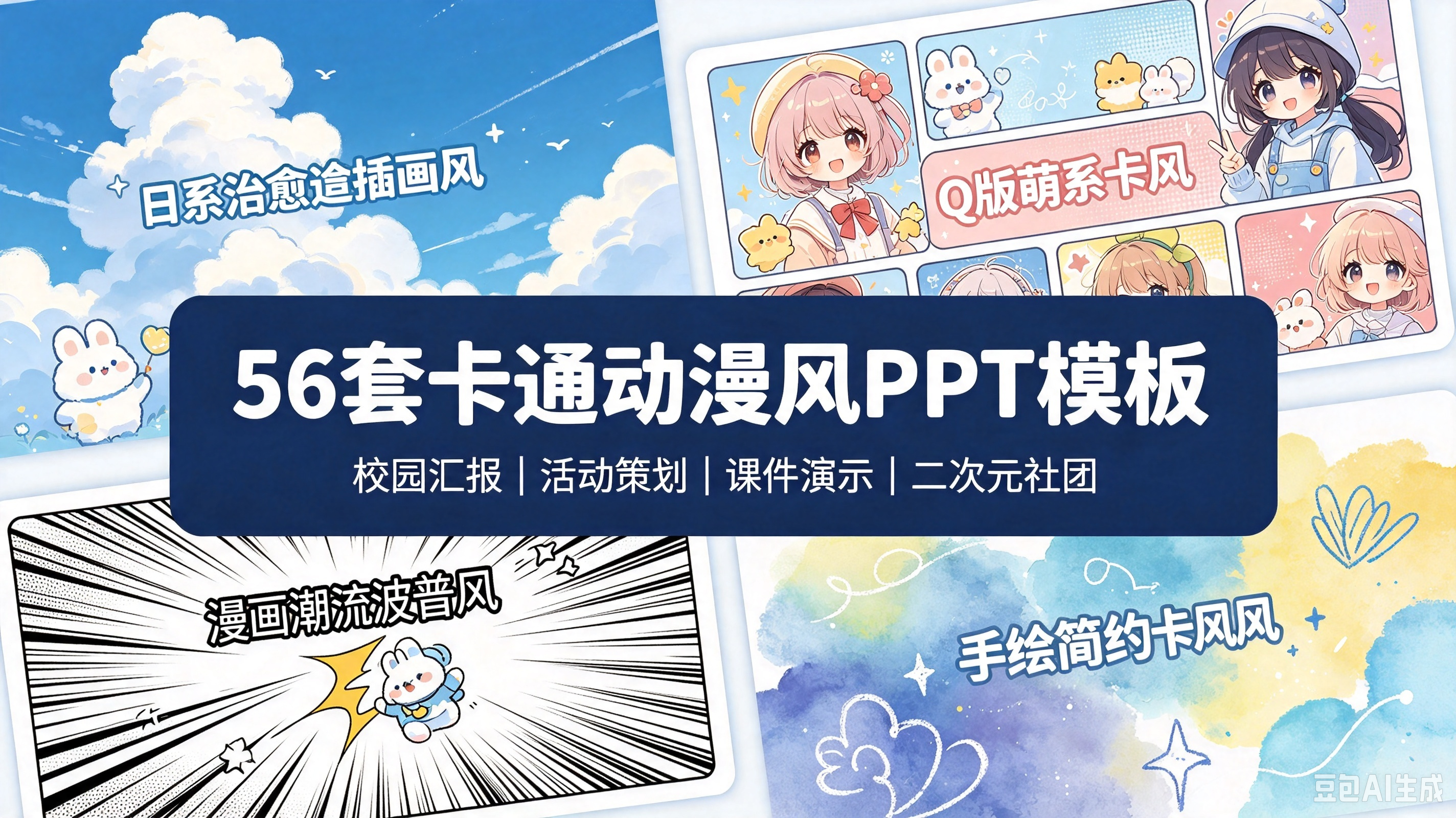 56套卡通动漫风PPT模板｜可爱创意设计｜儿童教学活动通用可编辑-创享库